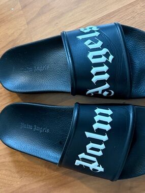 Palm Angels Black Slides with White Gothic Logo